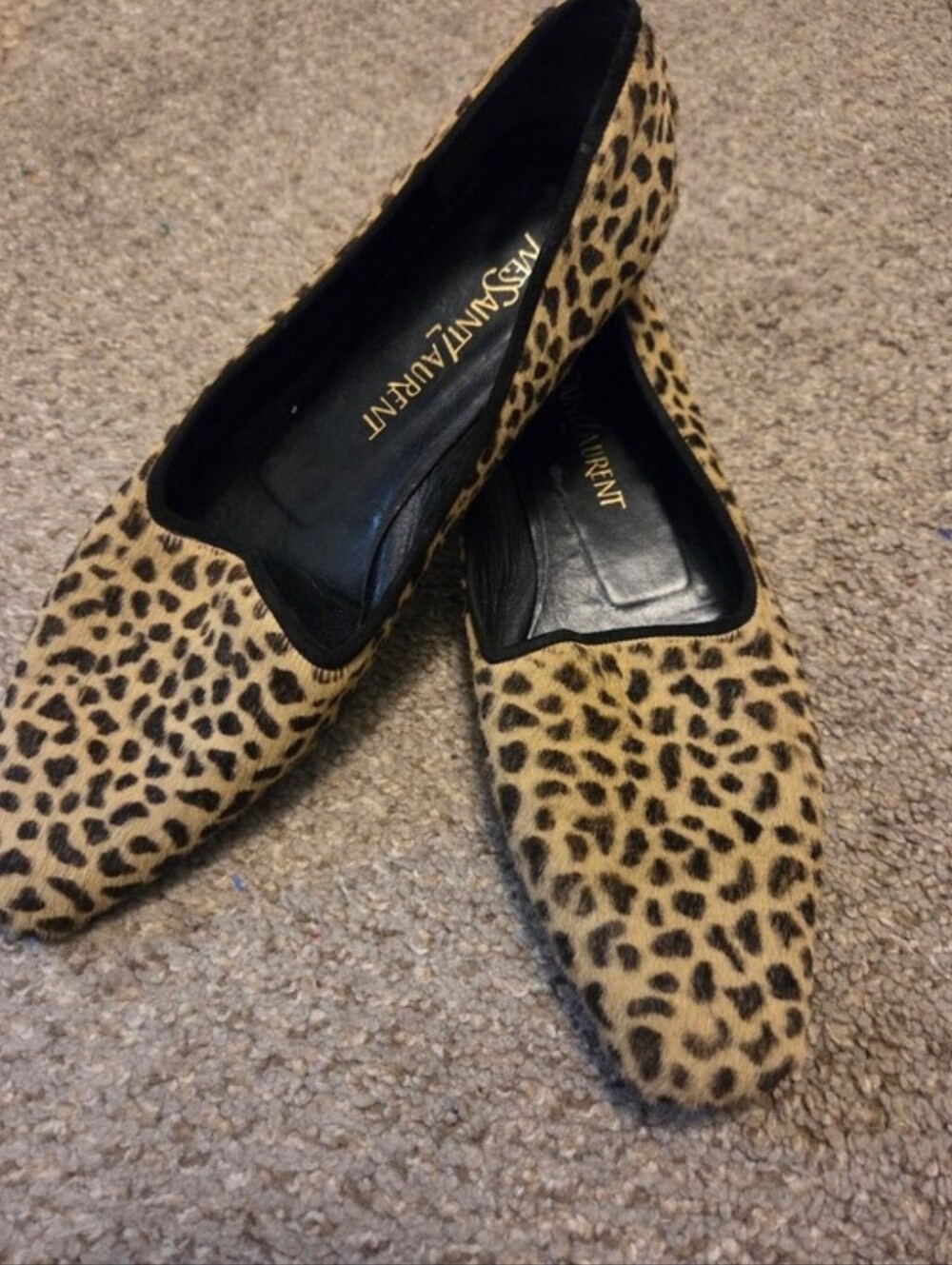 YVES SAINT LAURENT leopard print calf hair loafers Womens Sz 9.5